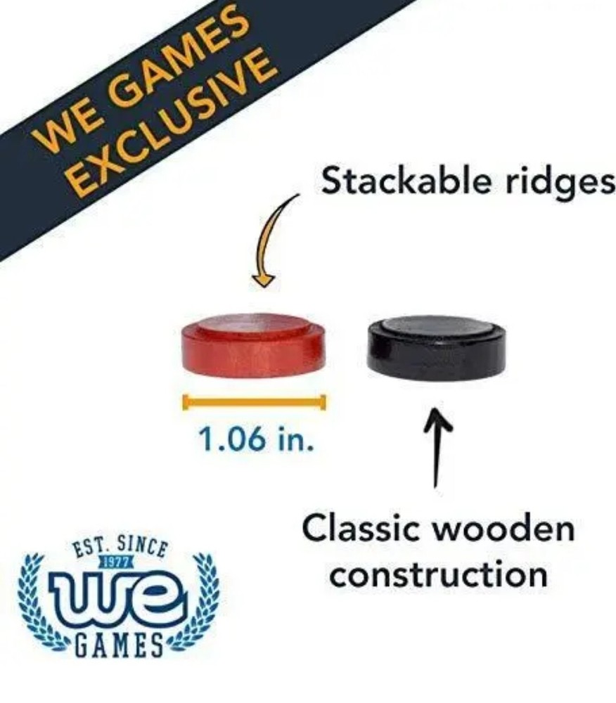 WE Games Wood Checkers with Stackable Ridge - Red/Black