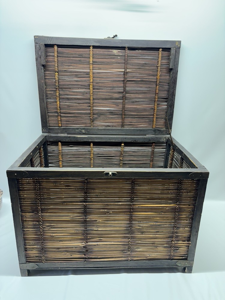 Vintage 1970s Split Bamboo & Brass Mounted Trunk