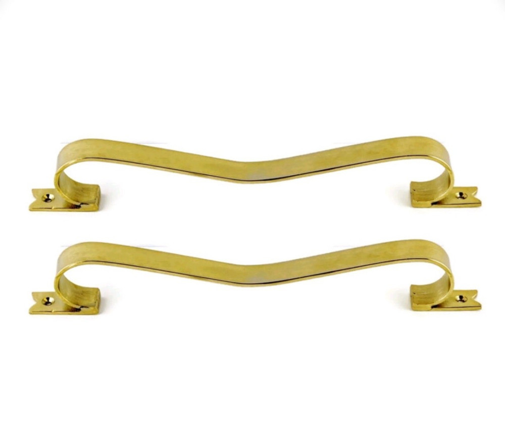 2 large D PULL 12" handle heavy ribbon solid heavy brass old style kitchen GRAB