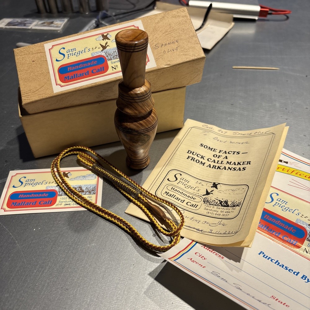 Sam Spiegel Handmade Duck Mallard Call Original Box Papers Numbered signed dated