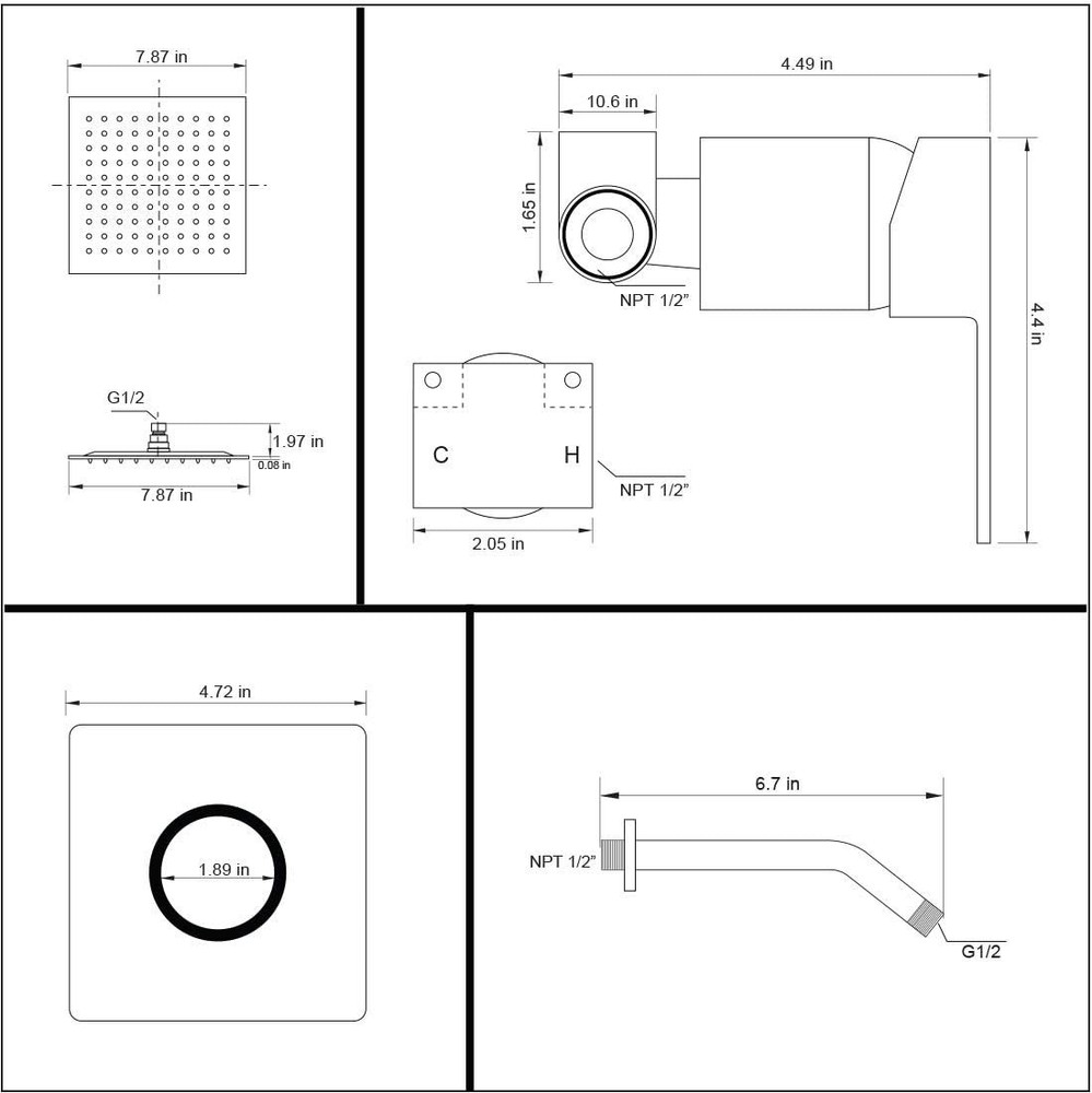 8 Inch Matte Black Shower Kit - Durable Brass Valve & Rainfall Function