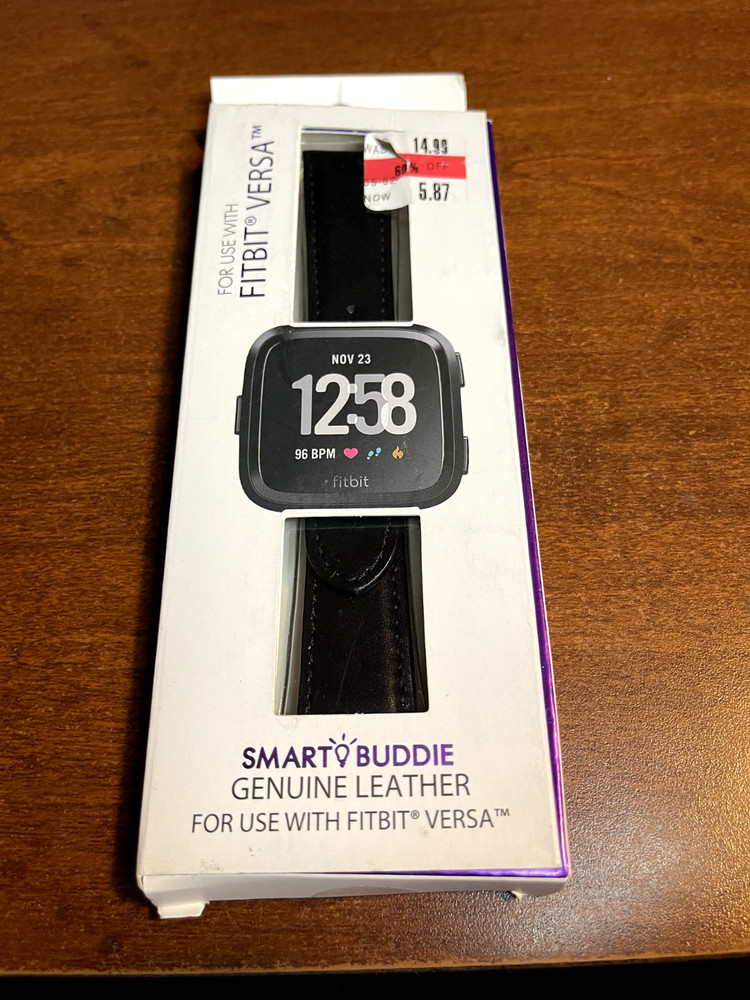 Smart Buddie Genuine Leather Band For Fitbit VERSA Adjustable Strap Black