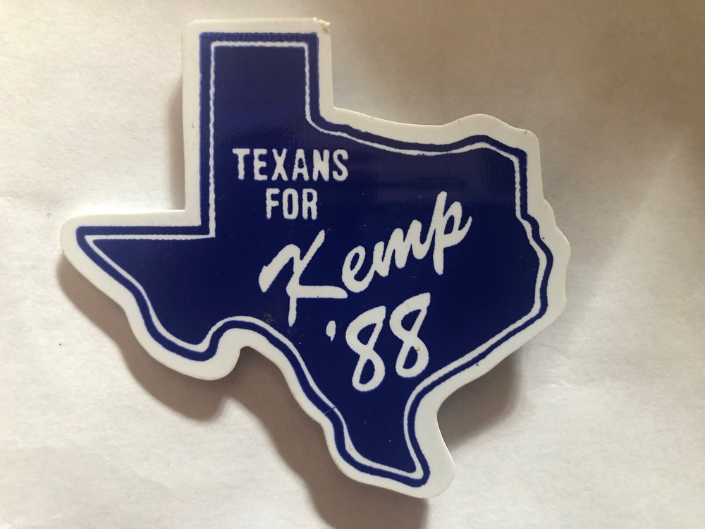 Texans For Kemp ‘88  plastic 2 1/2” pinback button pin