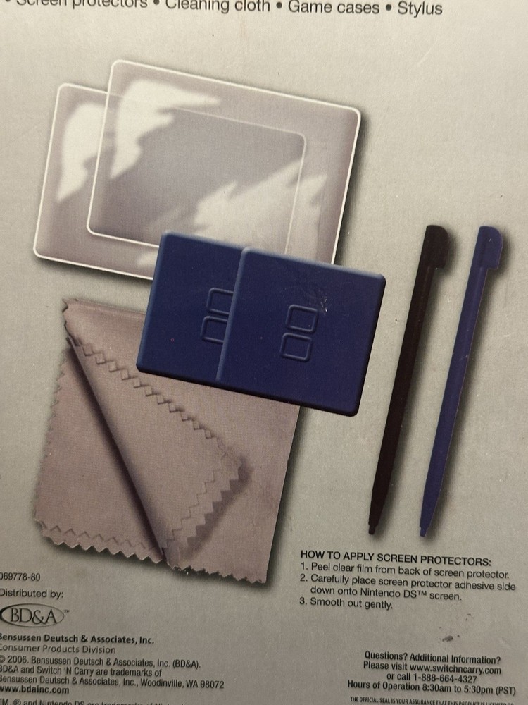 NIP Nintendo DS Lite Clean & Protect Kit Stylus Screen Protector Game Case blue