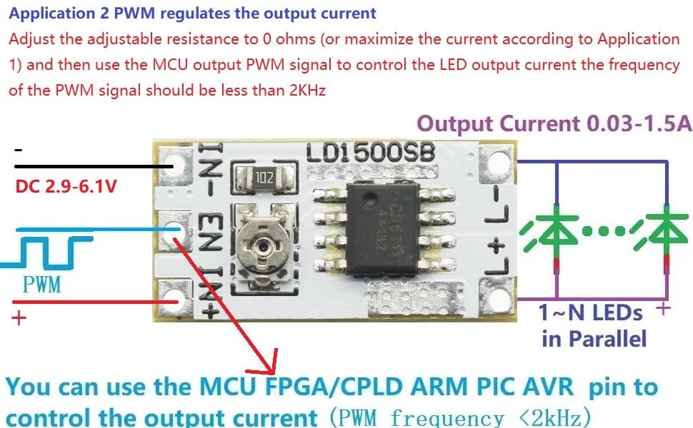 2 PCS Constant Current LED Driver Module DC 3-6V 28-1500mA Adjustable Output