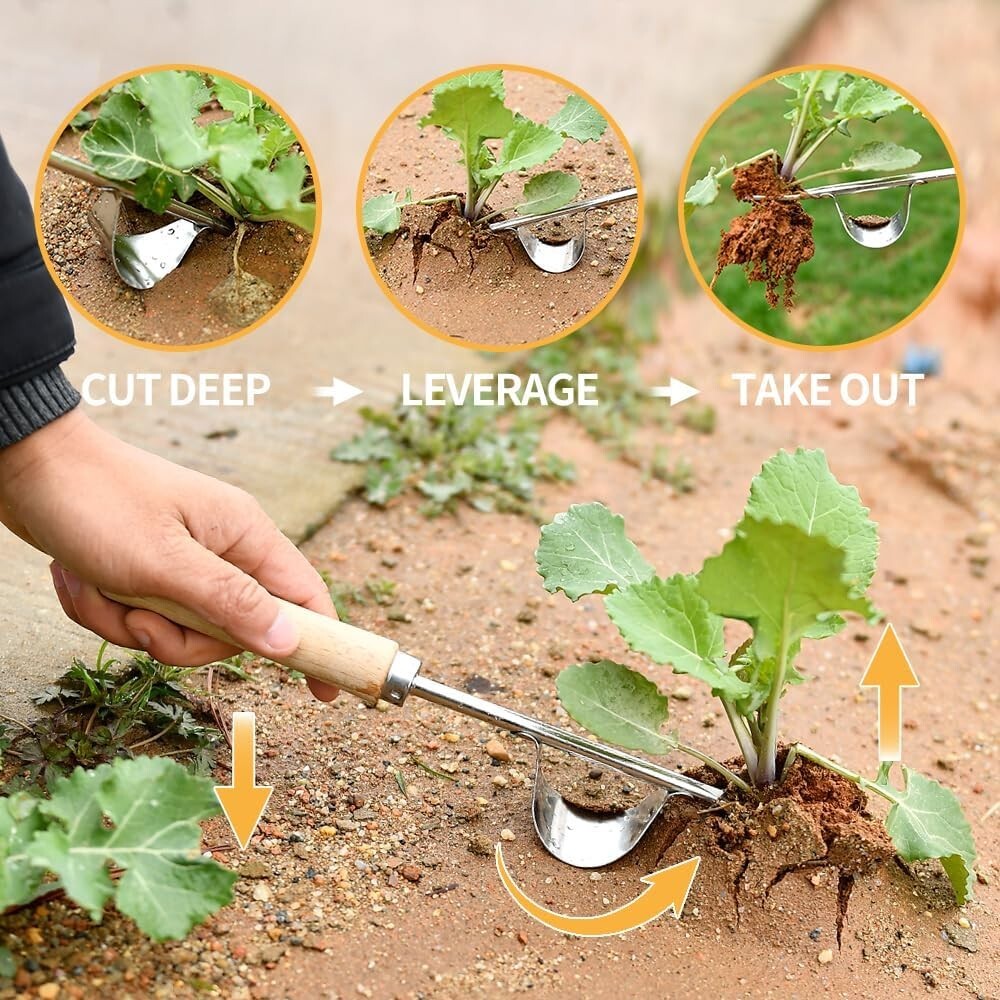 Lightweight & Durable Garden Weeder Tools with Ergonomic Pine Handles - 2 Pack