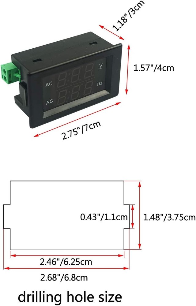 Digital AC Voltage Frequency Meter, 80-500V Voltmeter 45-65Hz Black