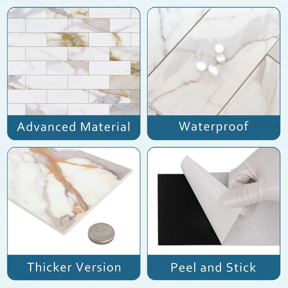 SUNWINGS 30-Sheet 4"x12" Subway Peel and Stick Backsplash Wall Tile