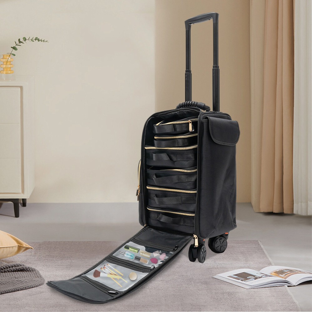 Professional Makeup Case Rolling Makeup Train Case Cosmetic Storage Organizer US