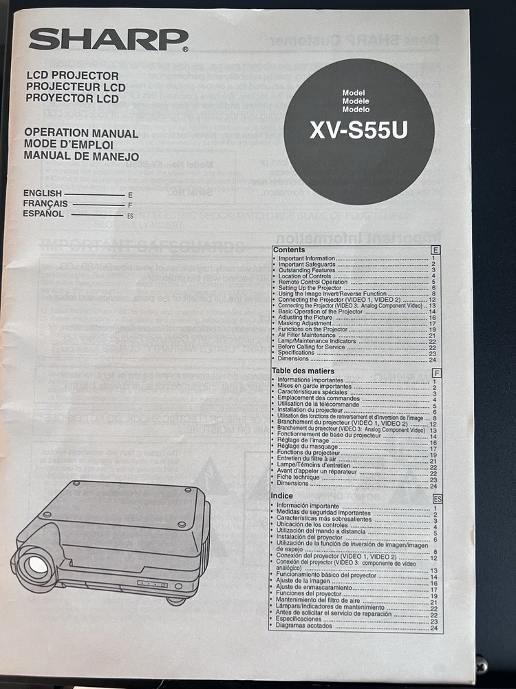 Sharp XV-S55U LCD Projector With Mounting Bracket
