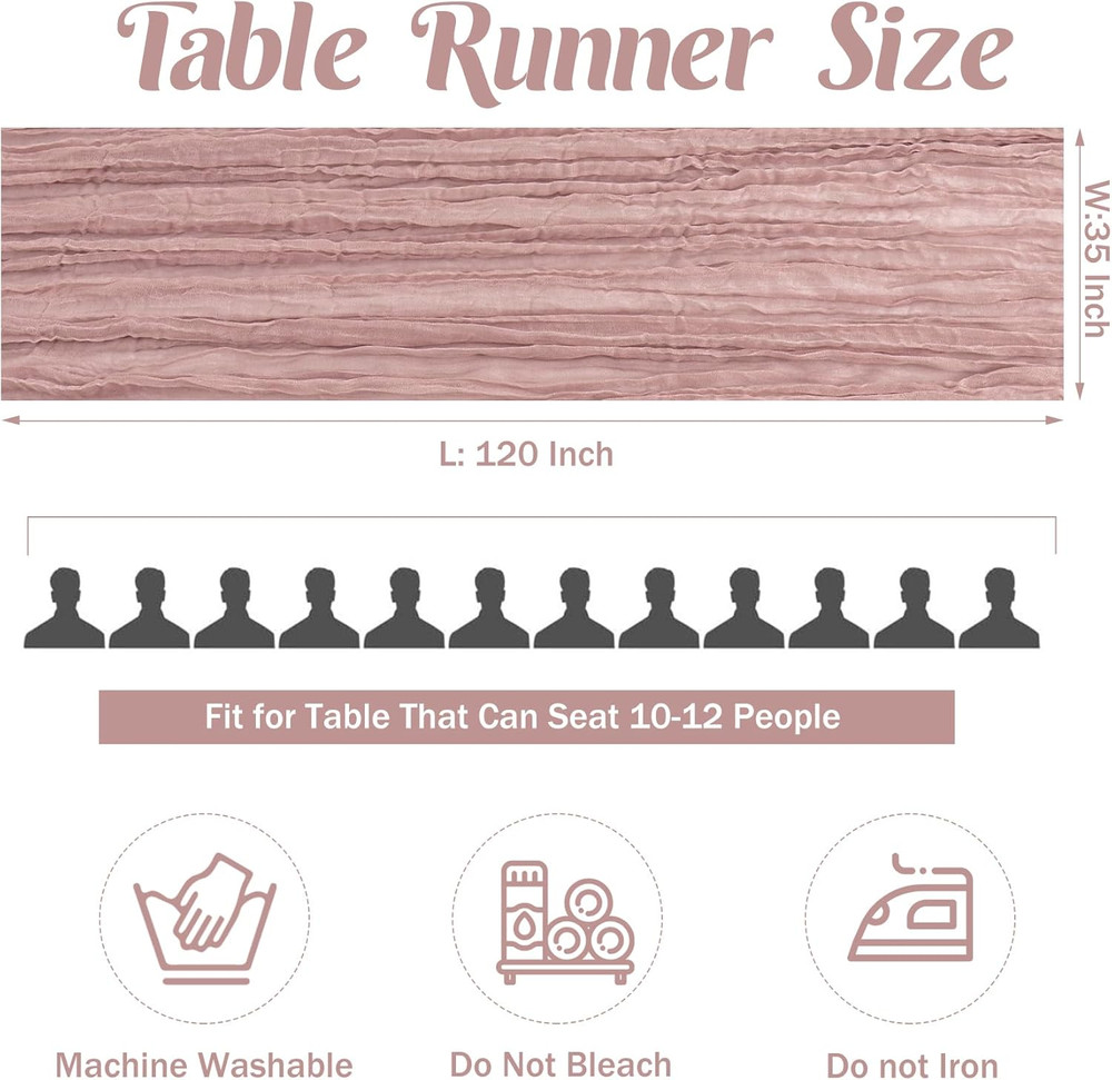 Dusty Pink 10FT Cheesecloth Table Runner Boho Gauze Fabric Table Runner Rustic S