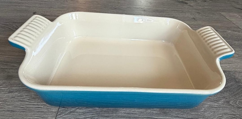Le Creuset 8x11 Stoneware Rectangular Baking Dish Blue Cream
