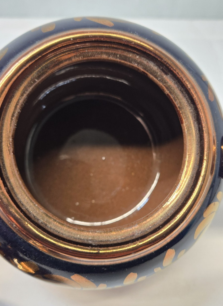 Copper Luster Teapot Blue Swirl Design Red Ware