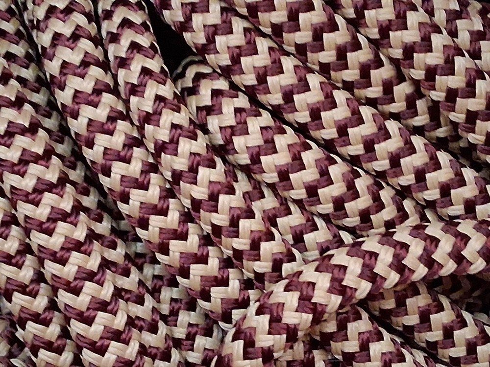 9/16 x 100 ft. Double Braid-Yacht Braid Polyester Rope. Burgundy/Tan Herringbone