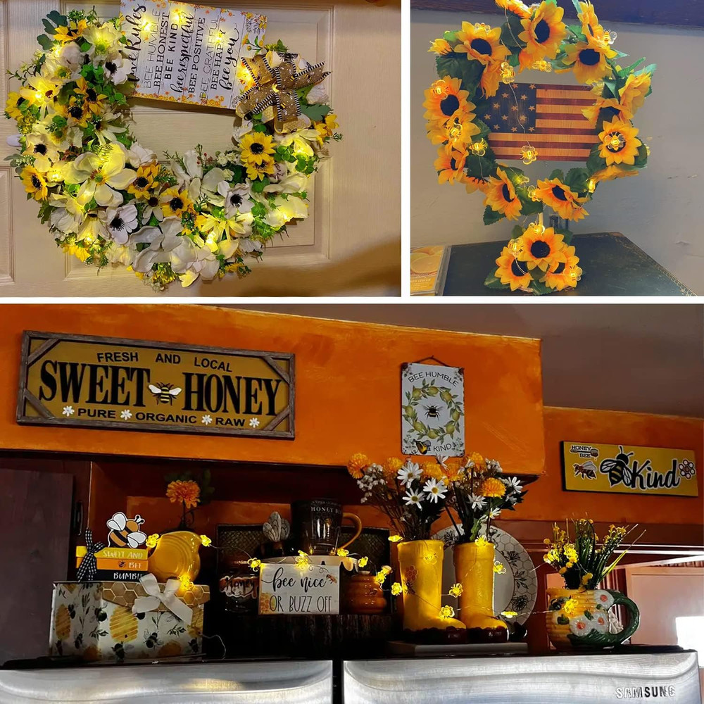 Bee Decor String Lights 10Ft String Light with 30Pcs Honeybee Shaped Led Bulb Ba