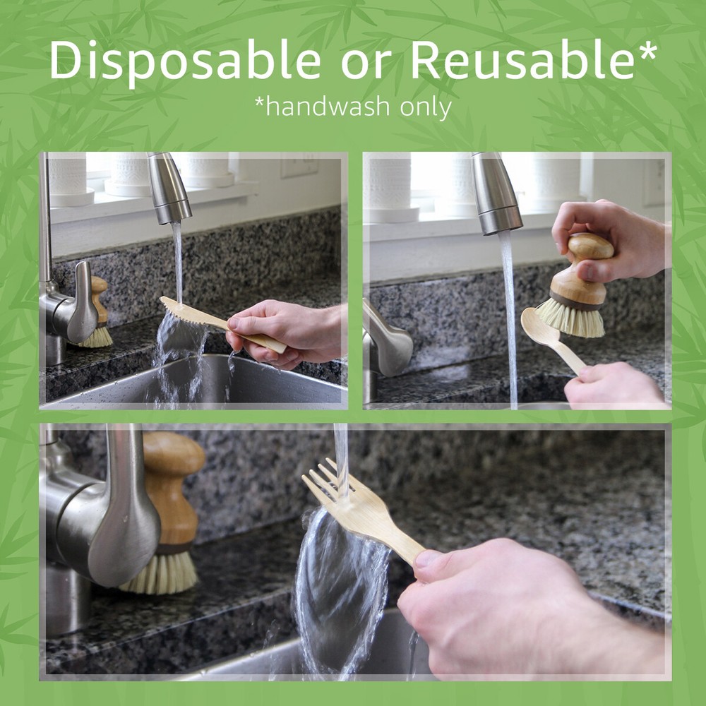 Ibambo 100% Bamboo Utensils - Assorted Bamboo Cutlery - Disposable or Reusable