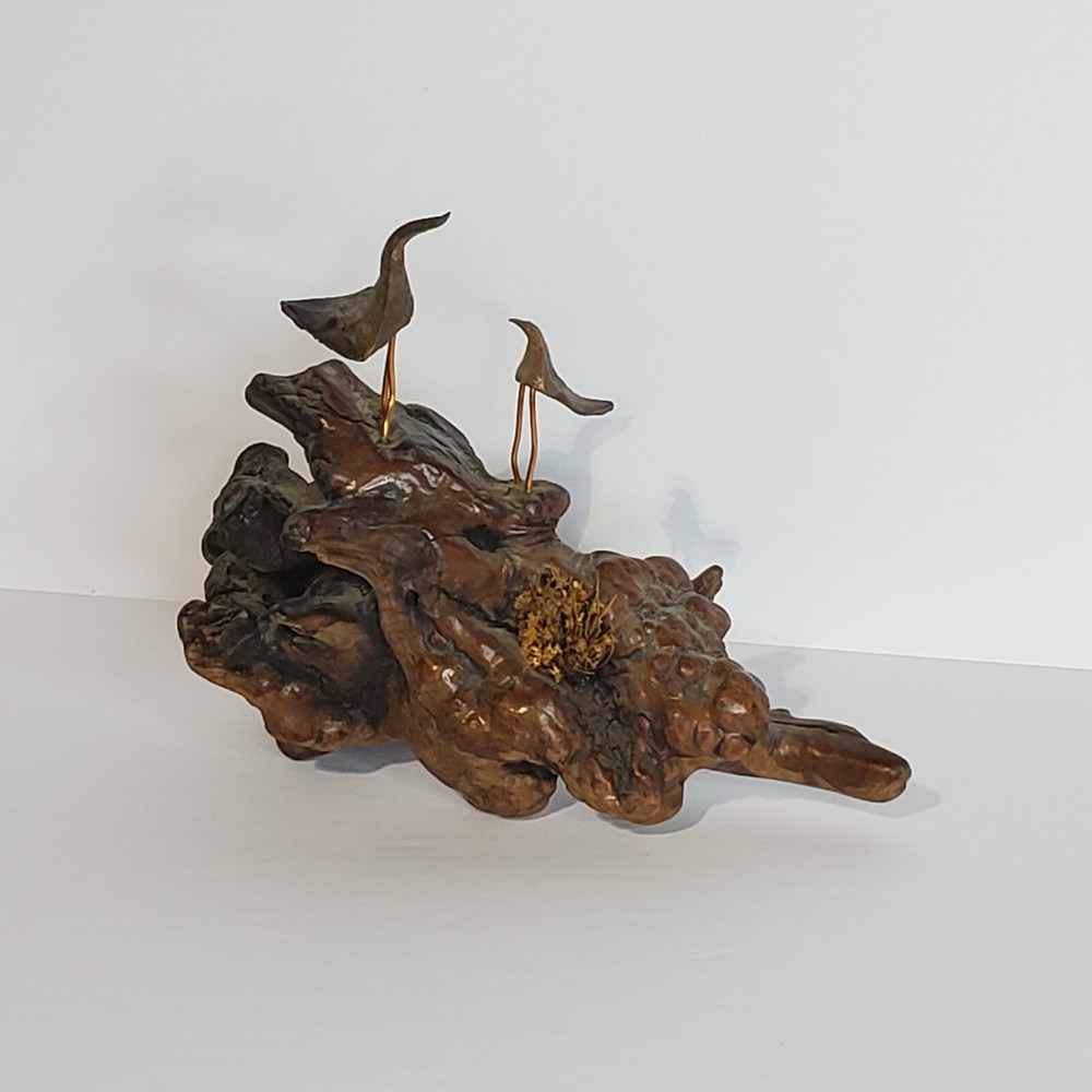Vintage MCM Driftwood Copper Bird Sculpture 9" Unsigned