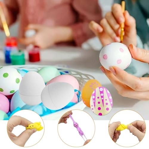 12 Pcs Paper Mache Easter Eggs with 12 Pcs Bunny, White Easter Craft Egg