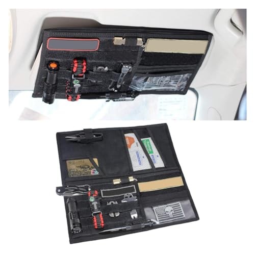 Tactical Molle Car Sun Visor Organizer, Large Molle Visor Panel Storage Black