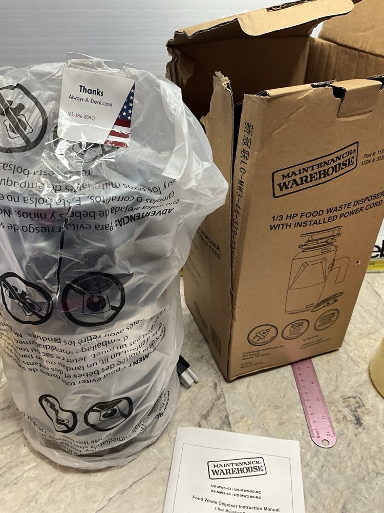 Maintenance Warehouse Food Waste Disposer 1/3 HP W Power Cord 113744 Disposal
