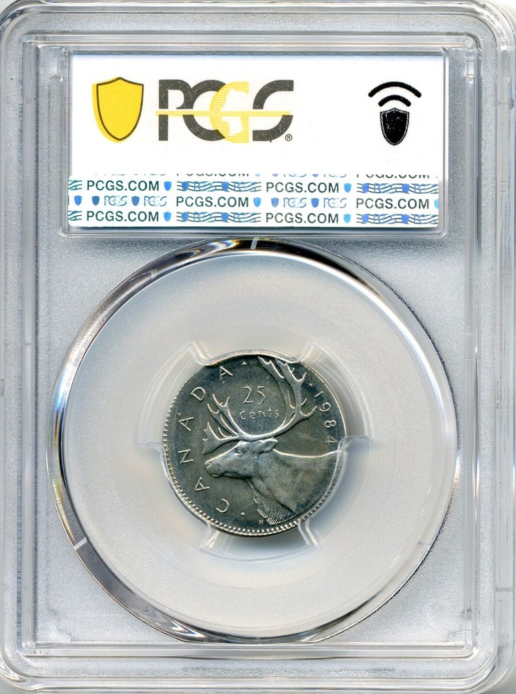 1984 Canada 25 Cent MINT ERROR, Struck on 4g Foreign Planchet - PCGS MS 64