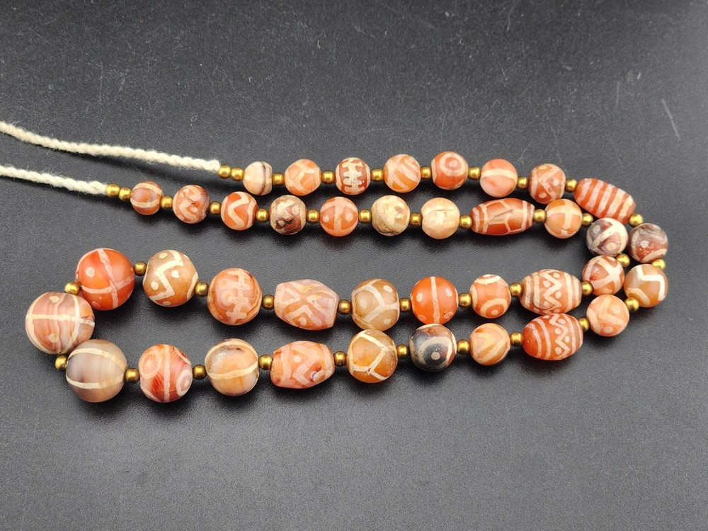 Ancient Etched Carnelian Longevity Beads over 2000 Year Old In great Condition
