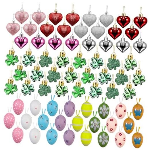 72 Pcs Easter Ornaments for Tree Valentines Day Tree Plastic Glitter Style