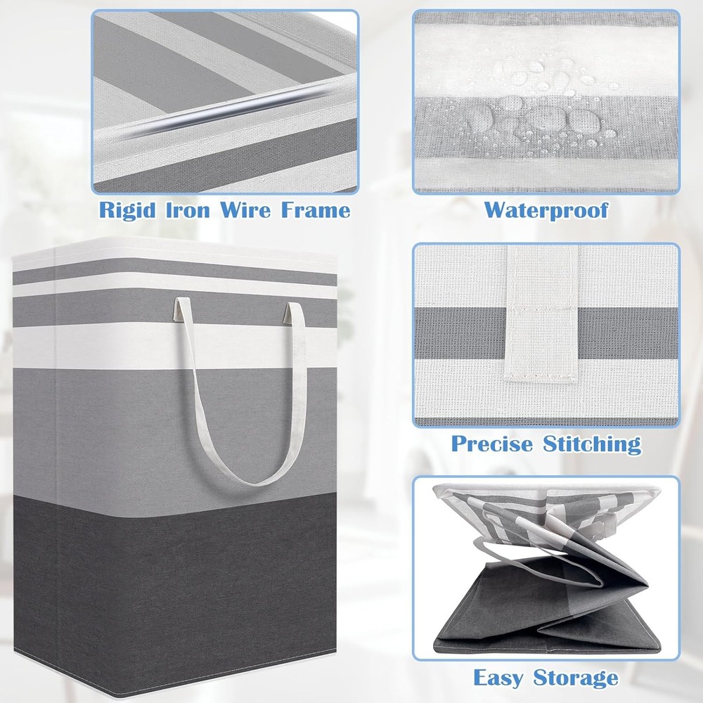 BlissTotes 3-Pack Laundry Basket, Freestanding＆Waterproof Laundry Hamper, Coll