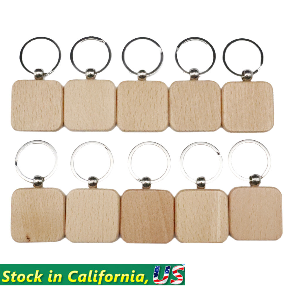10 PACK Square Engraving Blank Wood Keychain Custom Key Tags Personalized Gift