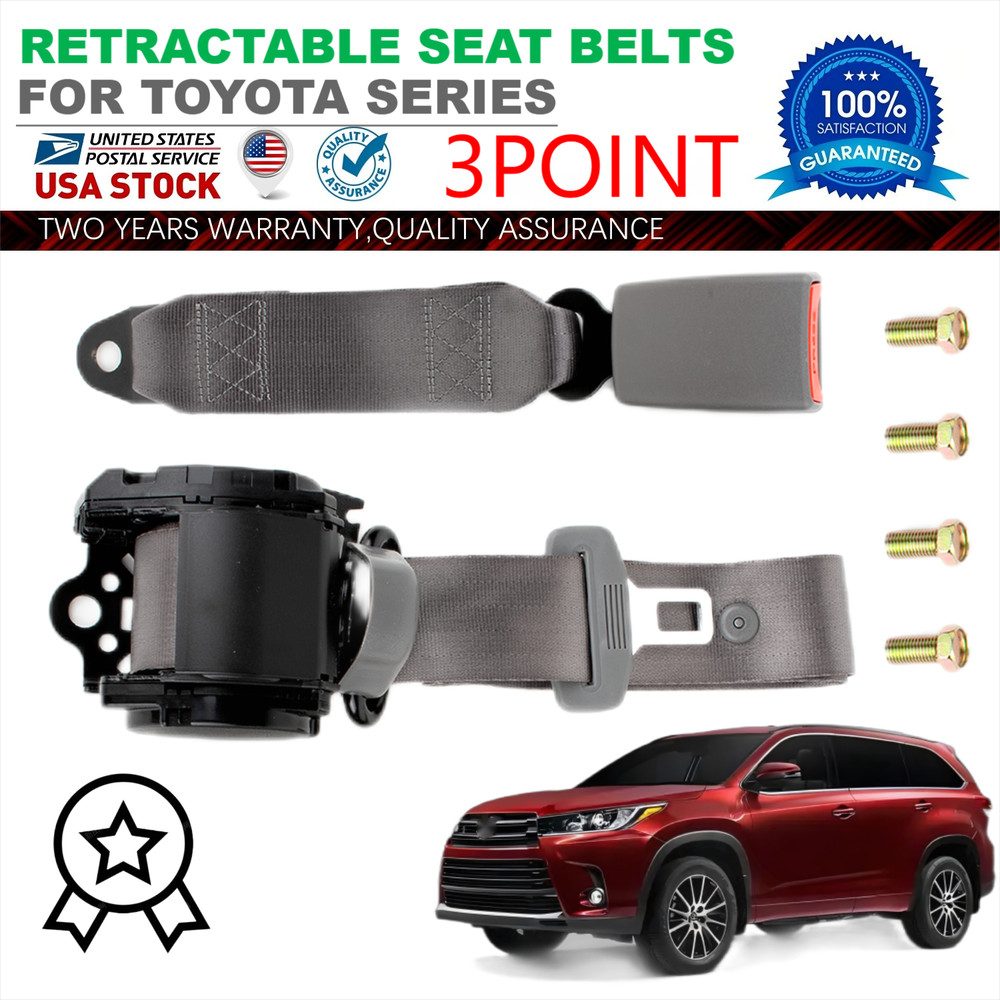 For Toyota Highlander Retractable & Adjustable 3 Point Seat belt Gray Replace