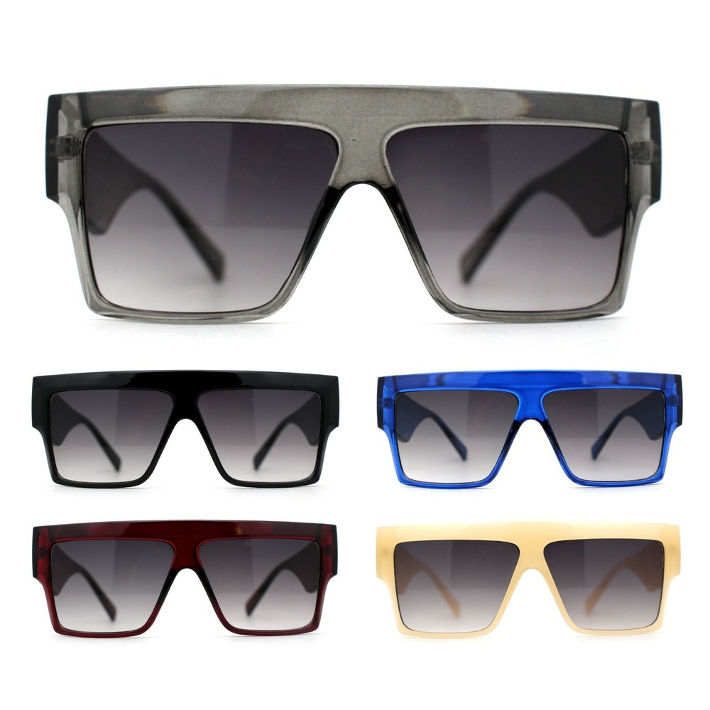 Womens Thick Horn Flat Top Angular Mobster Plastic Sunglasses
