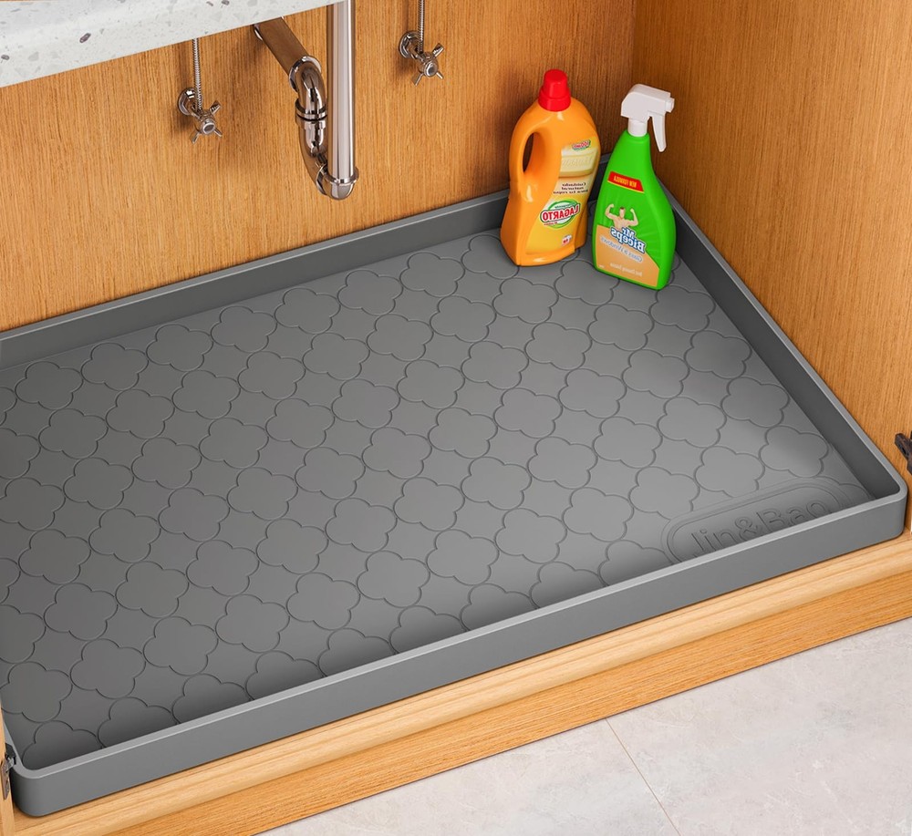Waterproof Under Sink Mat 34" x 22", Thick Silicone Mat Cabinet Protector for...
