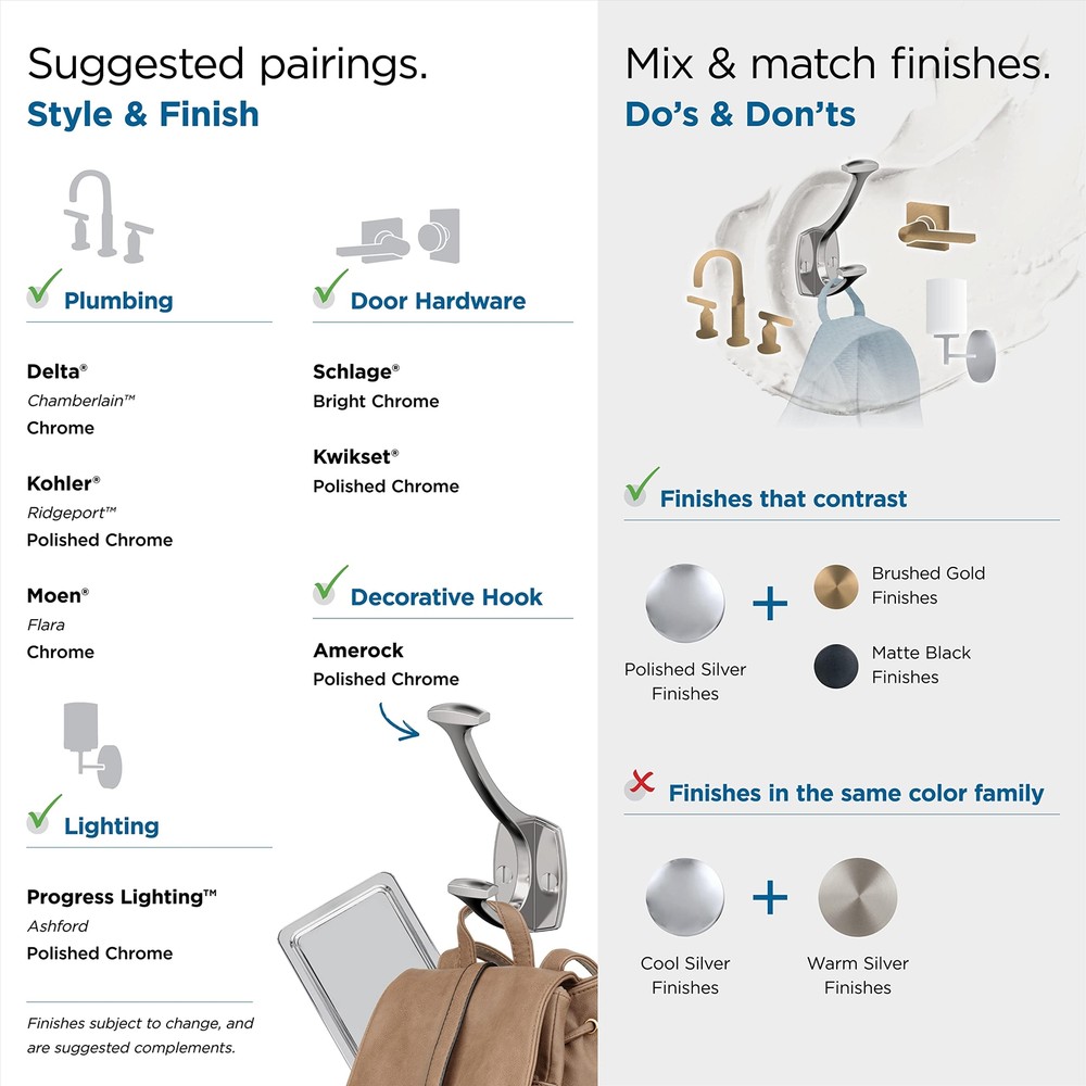 H3700126 | Vicinity Double Prong Decorative Wall Hook | Polished Chrome Hook ...