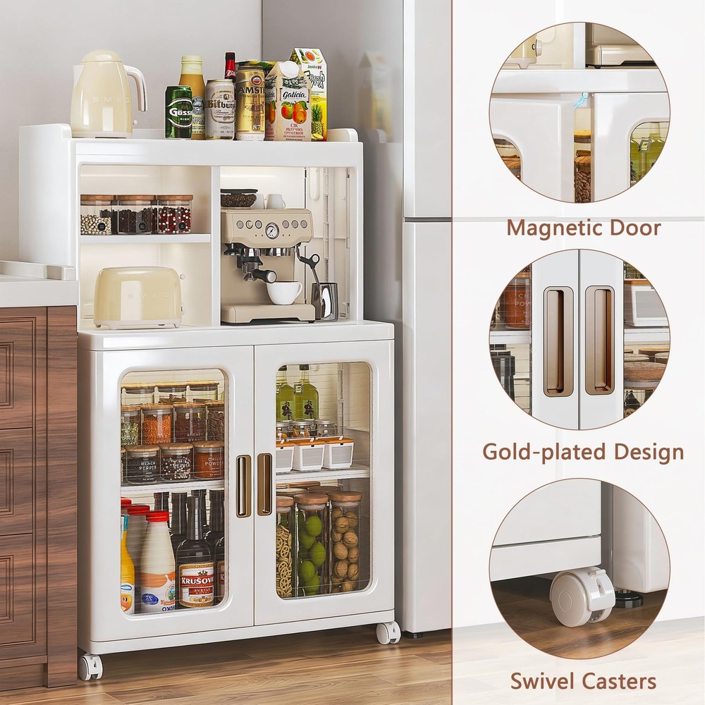 Foldable Plastic Sideboard Cabinet with Adjustable Shelves, Waterproof Buffet...