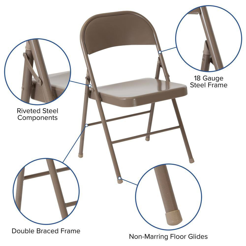 Beige Metal Folding Chair (4-Pack)