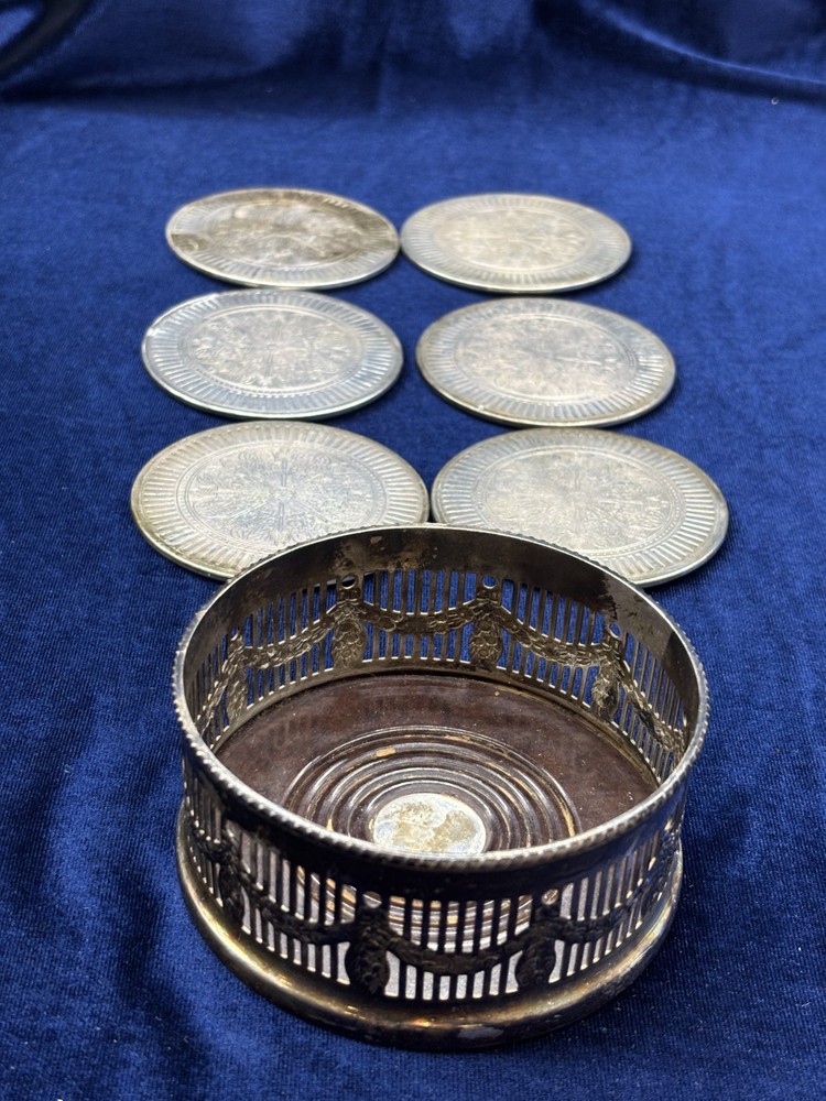 Alpha Plate Silver Plated Bottle Coasters