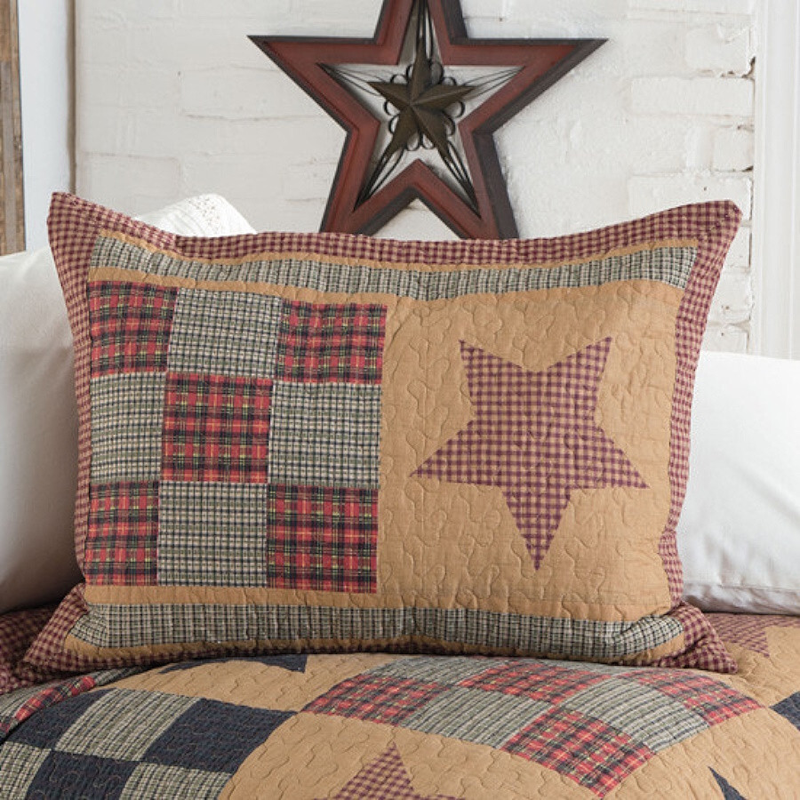 PRAIRIE STAR STANDARD SHAM 2pc SET : FARMHOUSE PRIMITIVE PATCH CABIN RUSTIC RED
