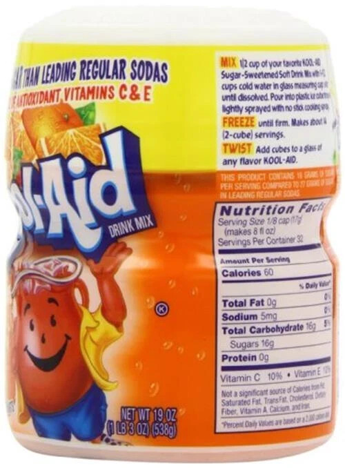 Kool-aid Orange soft drink Mix 19 Oz Container