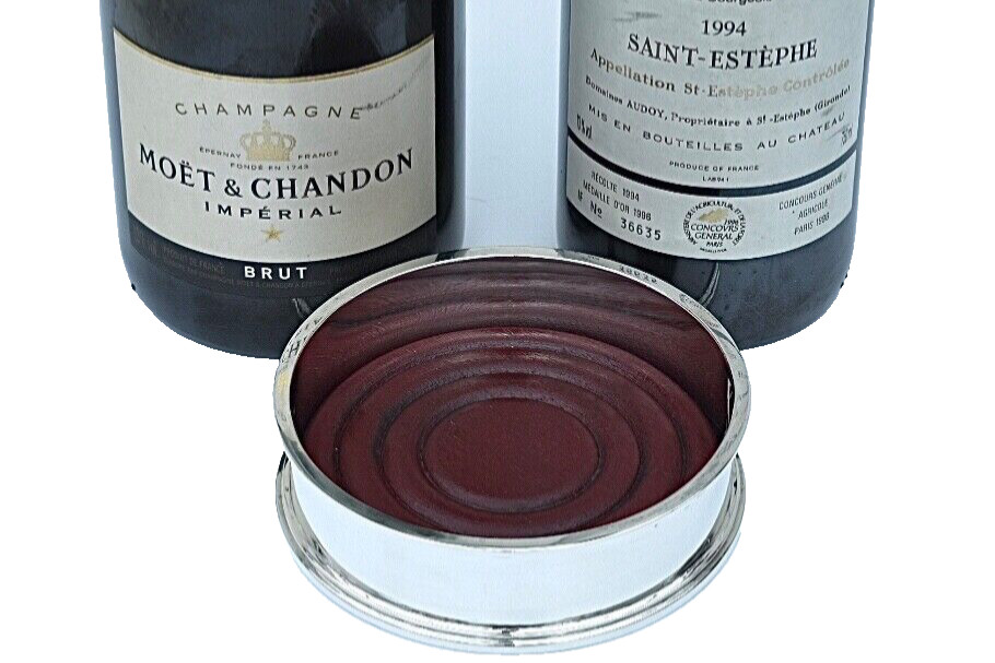 Superior Large & Very Heavy Solid Silver 925 Champagne/Wine Bottle Coaster, 266g