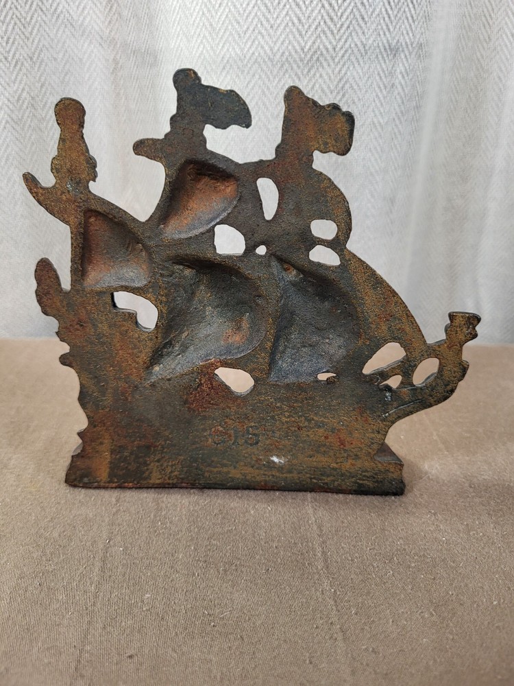Vintage Cast Iron Ship Book End Bronze Toned Finish