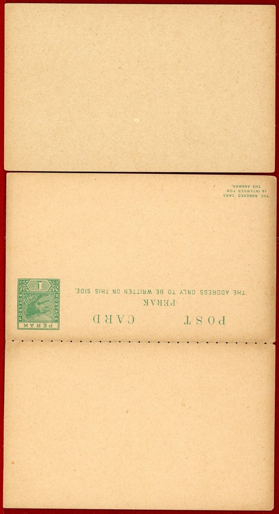 Malaya Perak, Two 1c Tiger Postal Cards, Including Double Reply