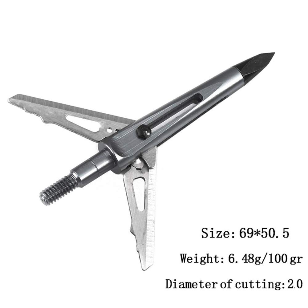Chisel Tip 2 Blade Broadhead, 100 Grain Deploying Archery Mechanical Broadhea...