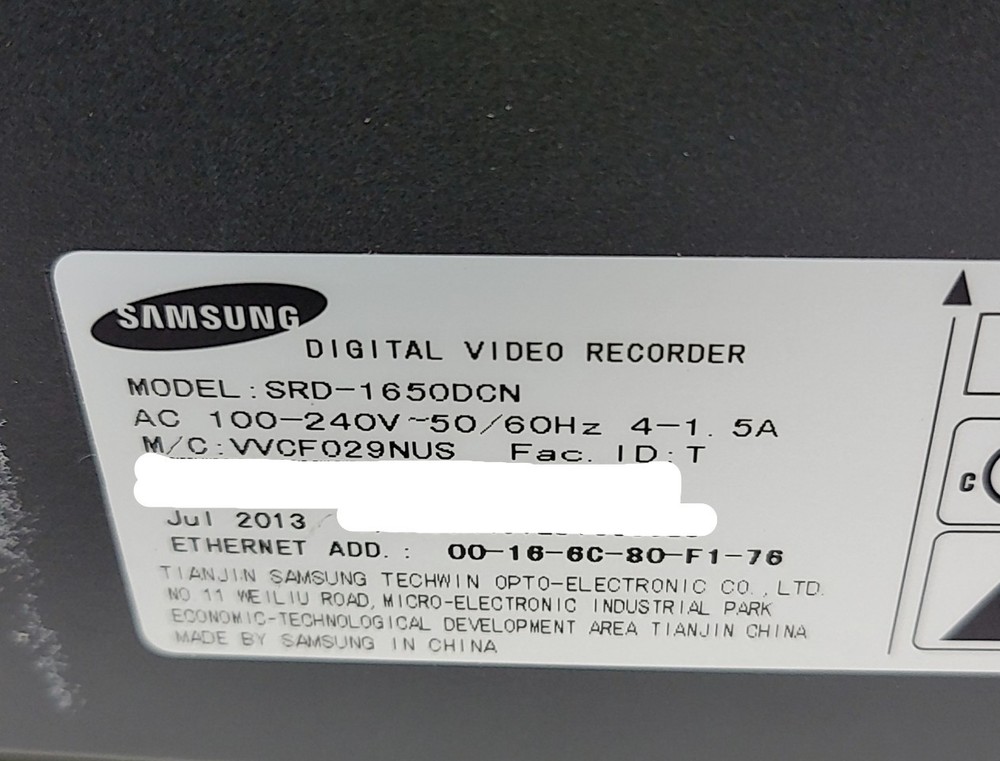 SAMSUNG srd-1650dcn Digital video recorder SEE NOTES