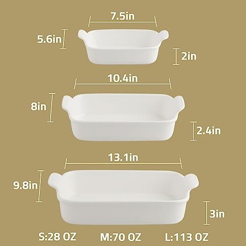 Baking Pans Set, Ceramic 9x13 Baking Dish with White Smooth baking dish set