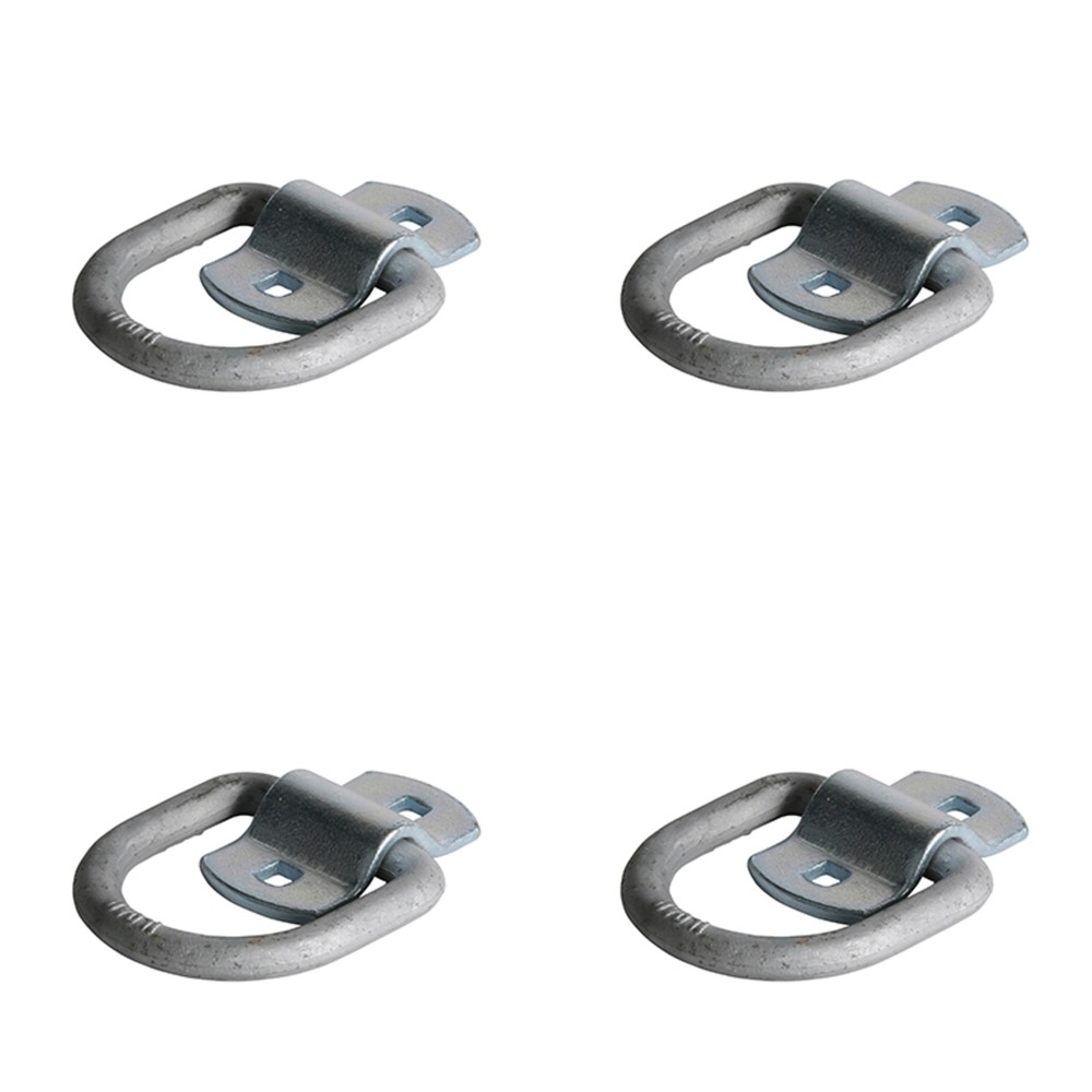 FOUR 1/2" D-Ring, Heavy Duty Silver D Ring Cargo Tie-Down Anchor w/ Bolt-on Clip