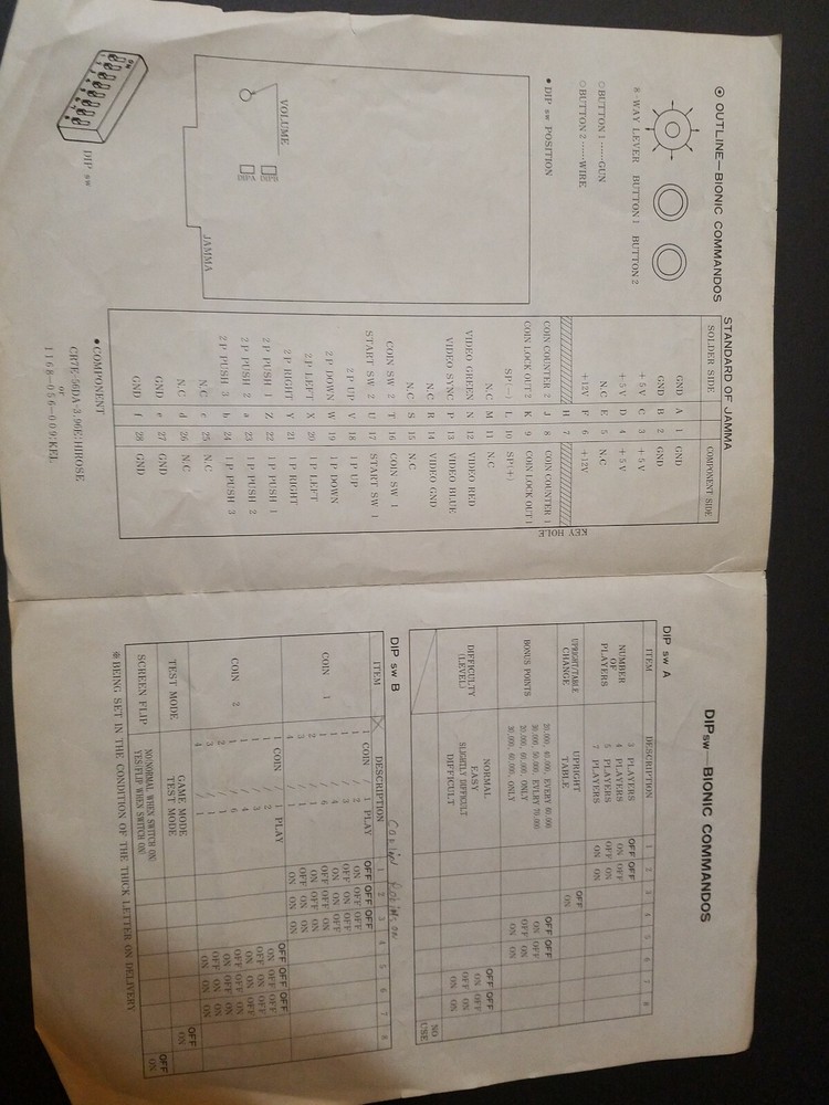 VINTAGE Original Bionic Commandos Capcom Arcade User Manual - Complete