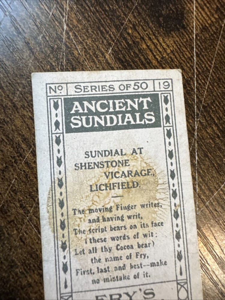 FRY`S CHOCOLATE COCOA ANCIENT SUNDIALS 1924 No19