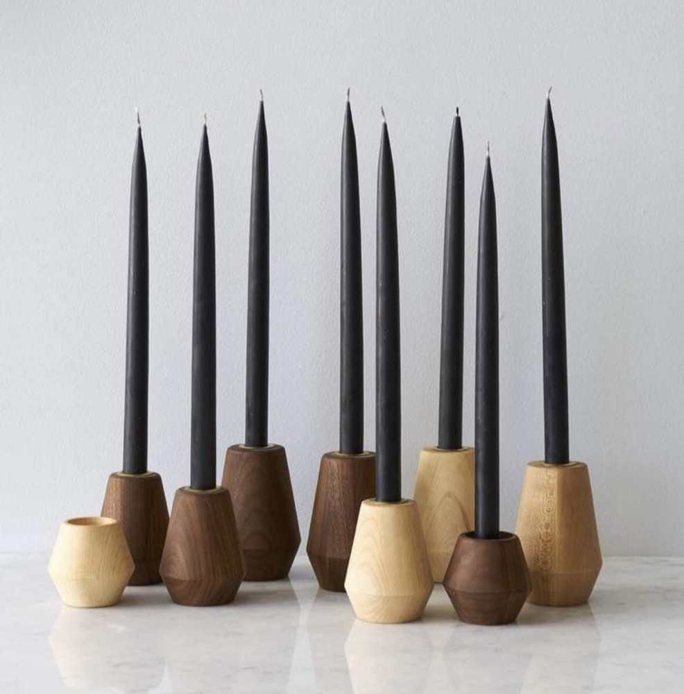 2 Walnut Taper Candle Holders Large & Medium