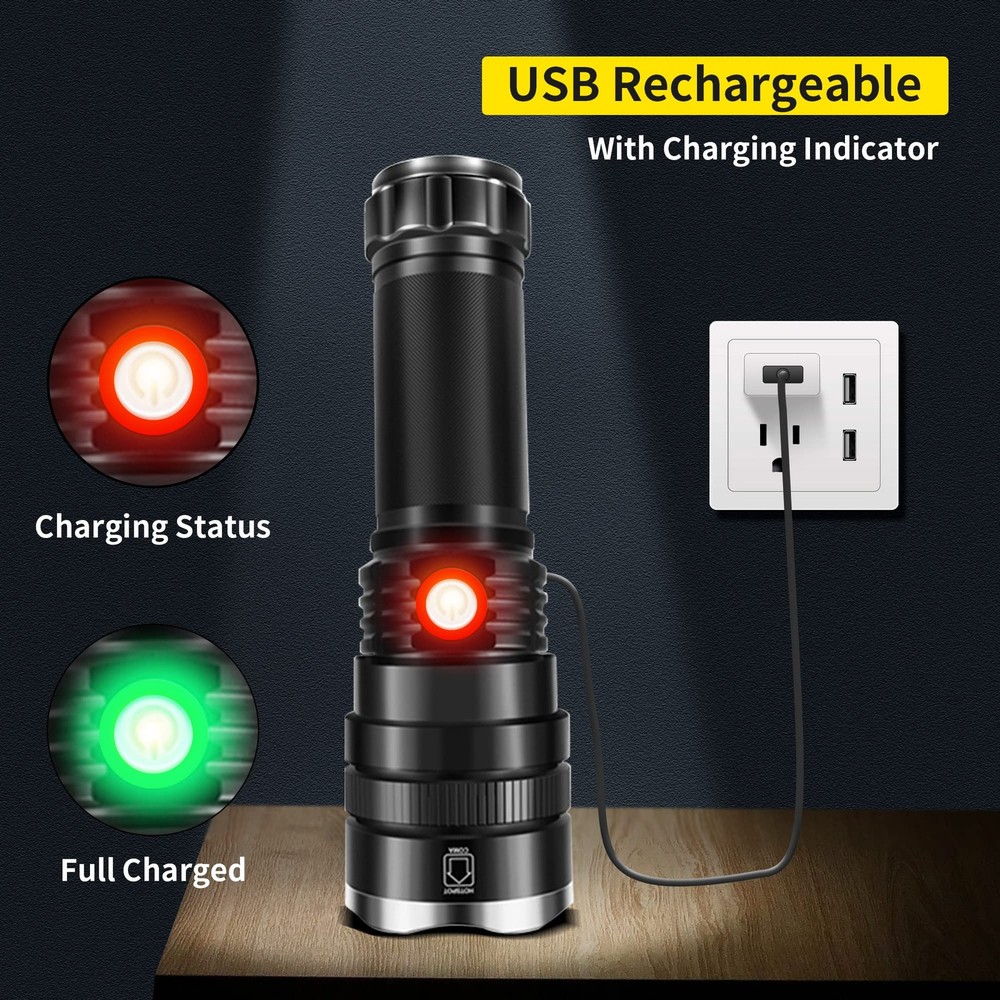 XURLEQ Flashlight Rechargeable Flashlights 3 Modes P70, Black