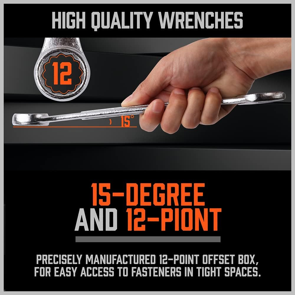 26-Piece Durable Combination Wrench Set with Roll-Up Pouch, Open End Wrench Set
